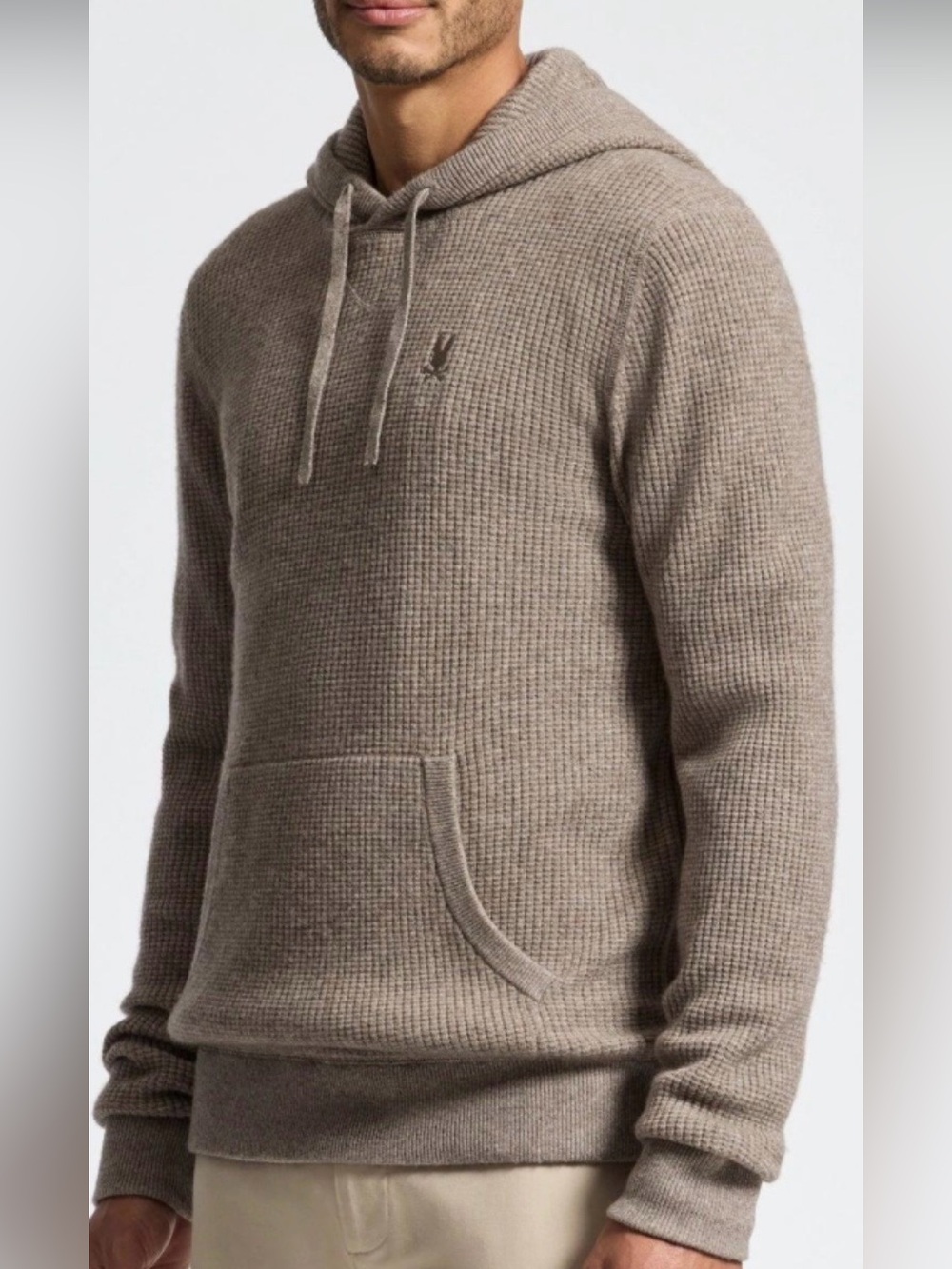 Psycho Bunny Men's Taupe Beige Waffle Knit Pullover Hoodie M